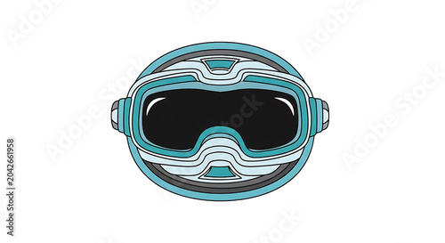 Teal and white ski goggles closeup.