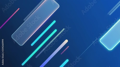 Abstract motion of glowing diagonal bars on dark blue background