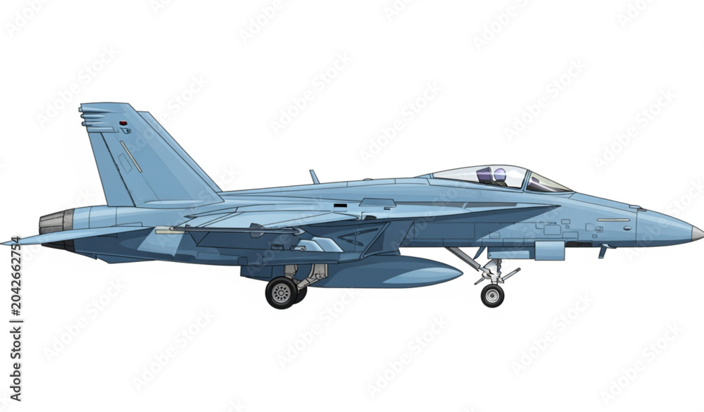 Fototapeta premium Light Blue F18 Fighter Jet Right Side View Realistic Aviation Vector Illustration