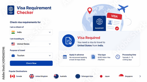 Bild auf Leinwand Travel planning app interface for checking visa requirements for international t