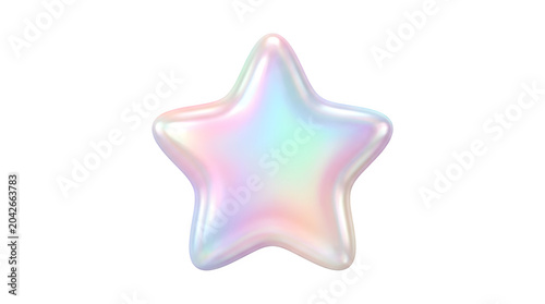 Iridescent star shape with rainbow colors isolated on transparent background