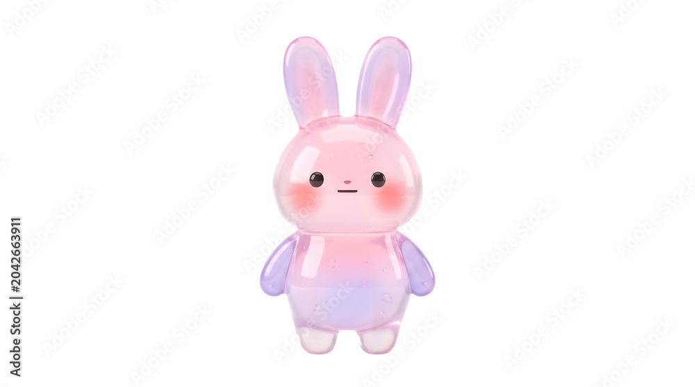 Obraz premium Cute pink bunny toy with purple ears and wings isolated on transparent background