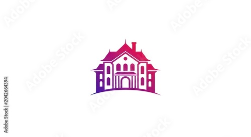 Vibrant purple mansion silhouette with classical architecture