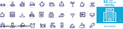 Foto Concierge and hotel service icon set, reception, bellboy, luggage, front desk, hospitality, booking, guest assistance