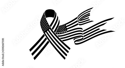 Bild auf Leinwand American Flag Ribbon with Waving Stripes Isolated on White Background