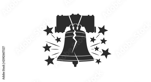 Tableau sur toile Cracked Liberty Bell Silhouette with Stars