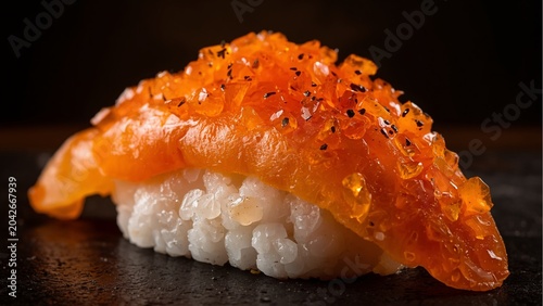 Premium Japanese Sushi Roll Served on Matte Black Ceramic Plate
