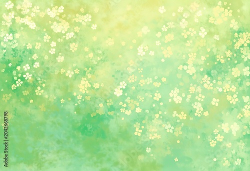 Watercolor Style Textured Background Green Light Yellow Numerous Small Light Flowers Scattered Soft Brushstrokes