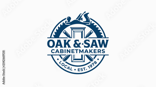 Foto Oak & Saw Cabinetmakers logo with woodworking tools and establishment date