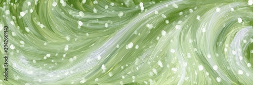 Curved Green Brushstrokes Abstract White Dot Pattern Light Airy Texture Visible Painterly Strokes Warm