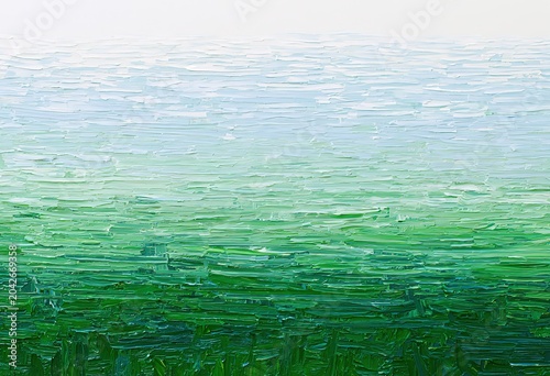 Abstract Horizontal Brushstrokes Composition Light Almost White Pale Blue Top To Darker Green Bottom Rough Layered