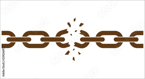 Fotografie broken chain link vector illustration brown metallic fragment shatter disconnect