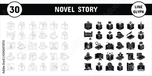 Tableau sur toile Novel Story Line Glyph Vector Illustration Icon Sticker Set Design Materials