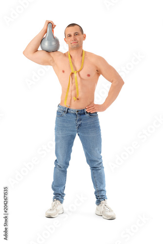 Male bodybuilder with tape ...