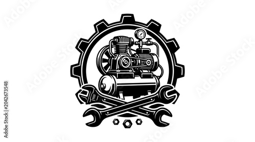 Obraz na plátne Black and white industrial engine logo.