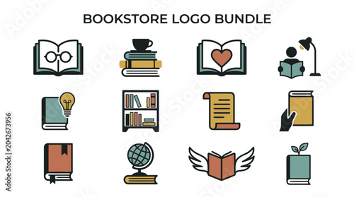 Photos Bookstore logo bundle icons set.