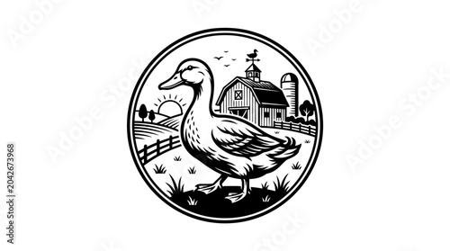 Photos Black and white duck illustration standing.