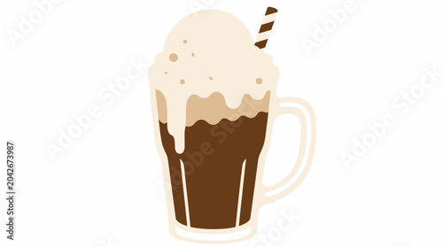 Vector illustration of a root beer float with ice cream and straw, isolated on white background
