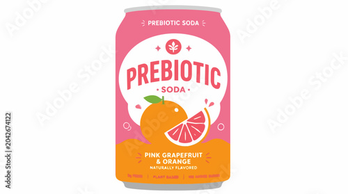 Pink grapefruit and orange prebiotic soda can graphic