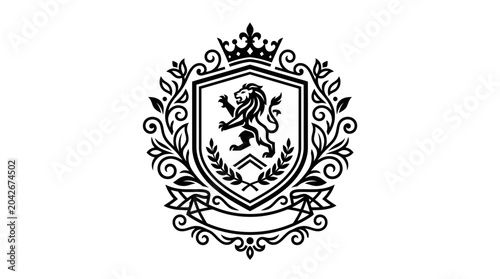 Black and white lion crest emblem.
