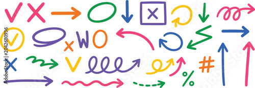 Playful Marker Shapes SVG: Sketchy Correction Marks and Arrows. Colorful Sketch Arrow Icons PNG: Easy Digital Assets for Note-Taking