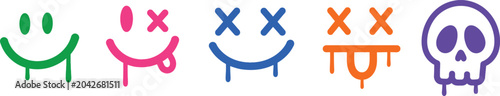 Fotografía Grunge Graffiti Smiley Faces Set | Melting Street Art Skull Vector