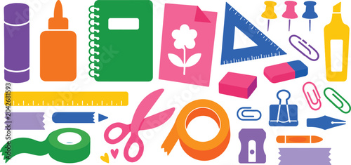 Flat Design Office Supplies Elements | Cute Classroom Craft Clipart