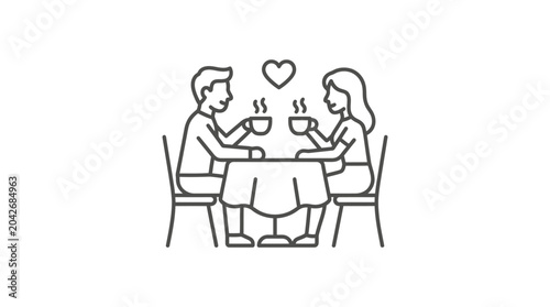 Cuadro en lienzo Couple having coffee at a table under a heart.