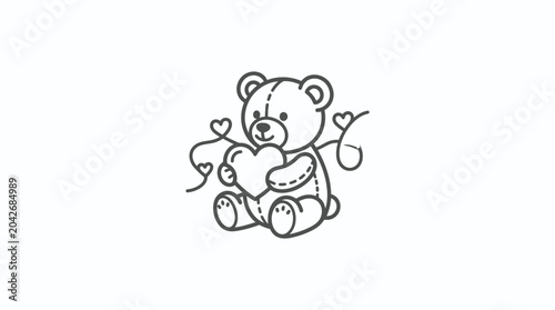 Cute teddy bear holding heart line art drawing
