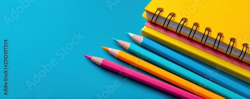 Back to school shopping notebook pencil color stationery education back to school shopping with notebook pencil color stationery blue background