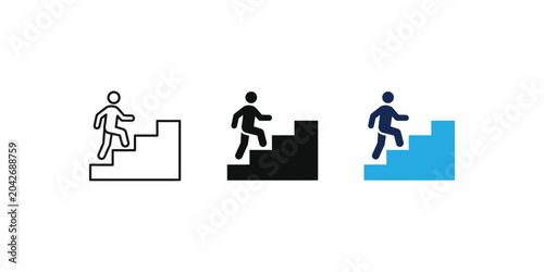 Photos Stairway success icons, People climbing steps, Business growth concept