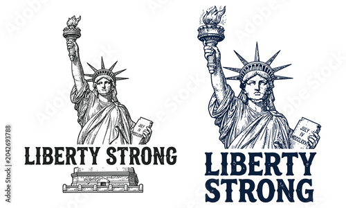 Statue of liberty engravings with independence day declaration and patriotic typography