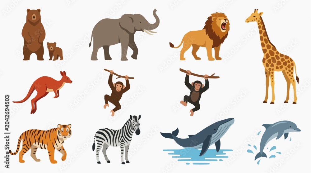 Obraz premium Collection of Diverse Animals Including Mammals Birds and Marine Life