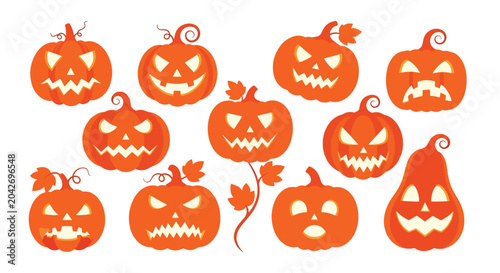 Foto Collection of Spooky Halloween Pumpkins with Carved Faces and Jack O Lantern Expressions