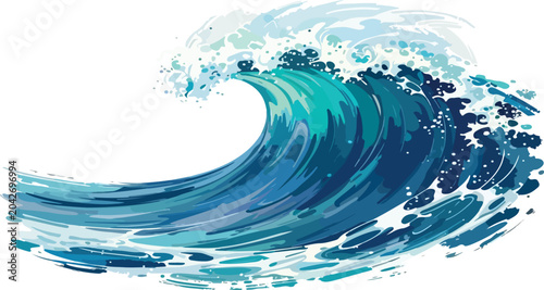 Photography Stylized ocean wave with white sea foam isolated on white background