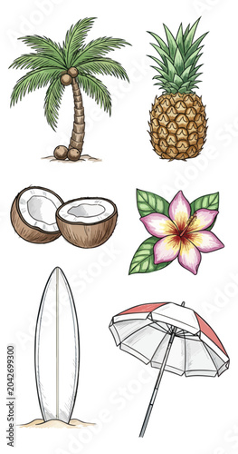 Tropical icons collection vacation illustration