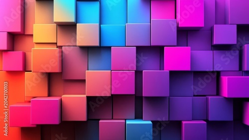 Abstract geometric 3d wallpaper featuring vibrant gradient cubes and colorful modern blocks background illustration.
