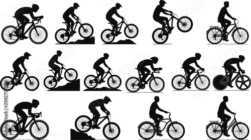 Quadro su tela Set of professional bicycle cyclist silhouettes including mountain biking road r