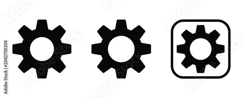 Foto Settings gear icon collection with cogwheel symbols for configuration tools, system management, preferences settings, and modern design projects