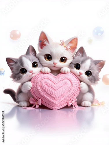 Three kittens playfully try to get attention.　楽しそうにアピールする３匹の子猫
