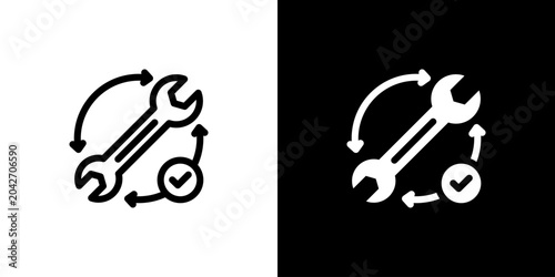 Schilderij op canvas Corrective Action Repair Wrench icon concept with flat Black White Background
