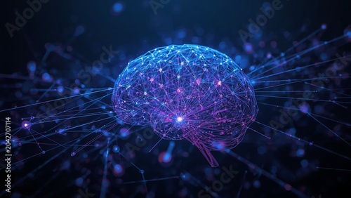 Abstract Neural Network Visualization with Glowing AI Connections in Deep Space