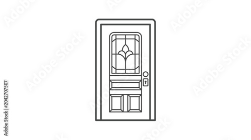 Obraz na płótnie Elegant classic paneled front door line icon.