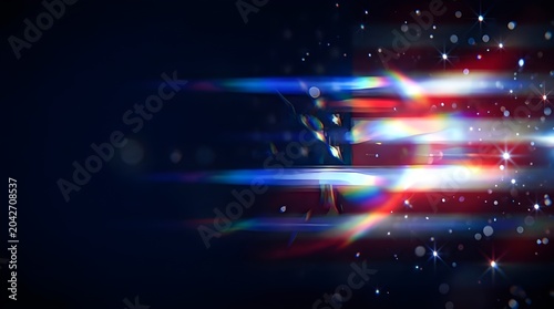 Patriotic American flag background with motion blur, abstract red white and blue light streaks, cinematic national holiday celebration backdrop