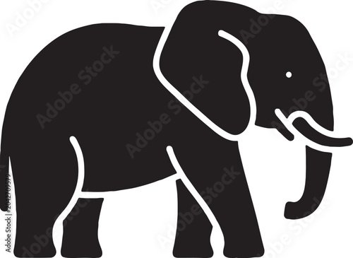 Tableau sur toile Minimalist black silhouette of a large african elephant walking with trunk and t