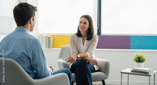 Professional counseling focusing on emotional recovery from digital trauma and online harassment within a peaceful and modern office setting, therapy, security, lighting