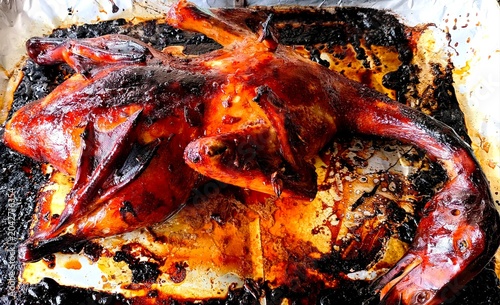 Baked duck in baking tray, indoor Chiangmai Thailand.