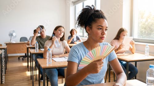 Étudiants Dans Une Salle De Classe Trop Chaude Sans Climatisation