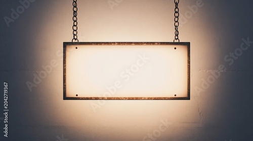 Illuminated hanging sign, blank, studio, wall, mockup, advertisement