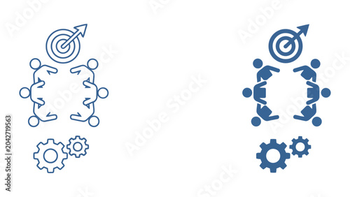 Tableau sur toile Team goal achievement and target marketing icon set showing professional group c